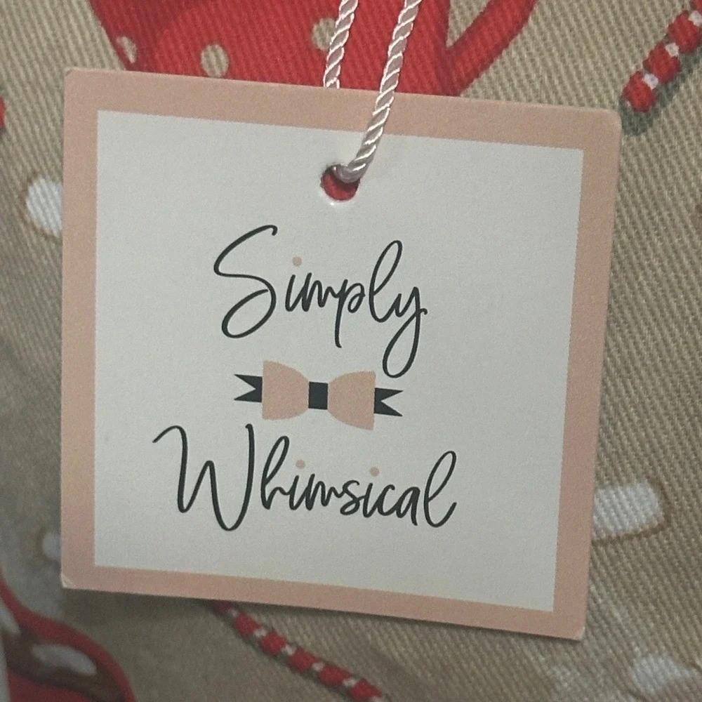 Simply Whimsical Christmas Hot Cocoa Cotton Apron Red Tan Pom Pom Trim NWT